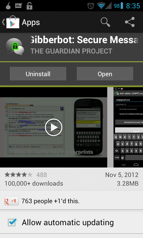 Gibberbot in Google Play