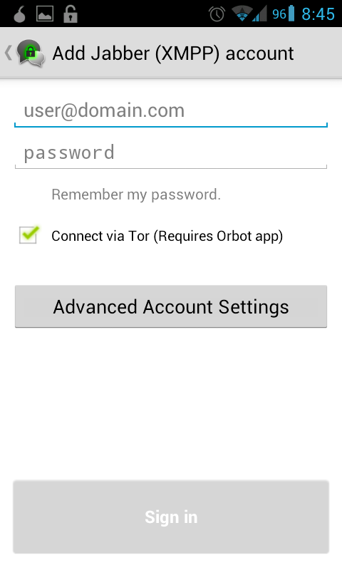 Gibberbot login screen
