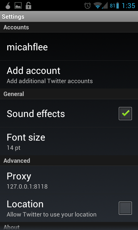 Twitter settings