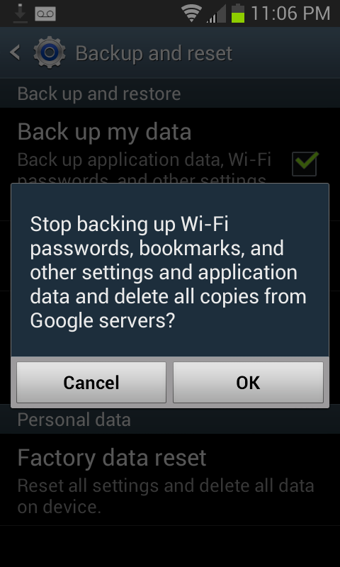 Delete settings from Google's server