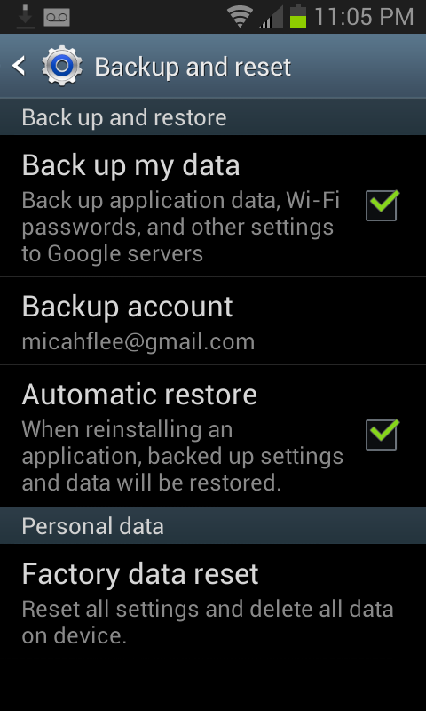 Backup and restore settings